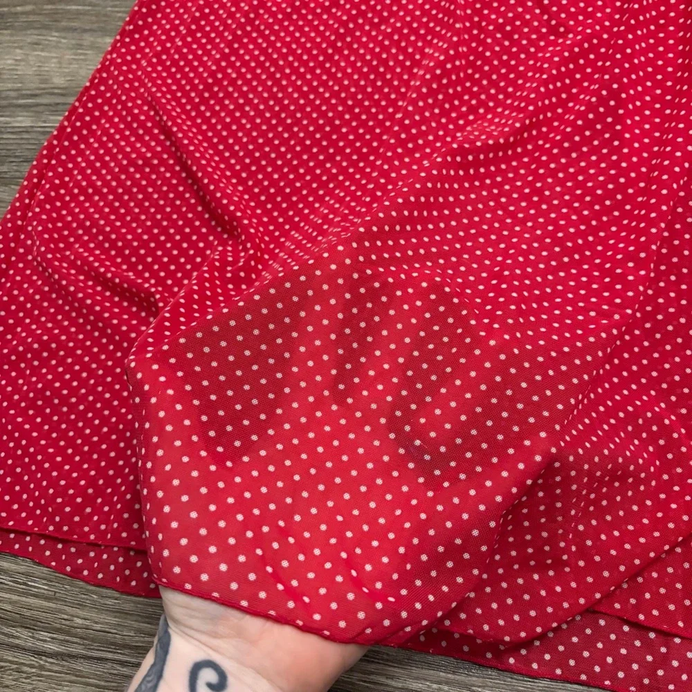80s/90s European Vintage Polka Dot Mini Slip Dress Lace & Bows (Red/White)Size M